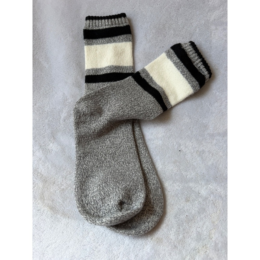 Unbranded Knit Socks Unisex One Size Grey Good Striped Marled Cozy Cabin